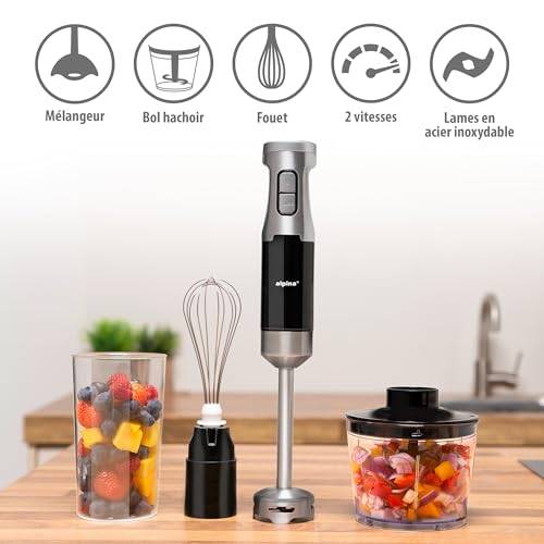 alpina Mixeur Plongeant Ensemble - Mixer Cuisine - Hachoir - Mixeur - Fouet - Mixer Plongeur Soupe 400W - Blanc – Image 3