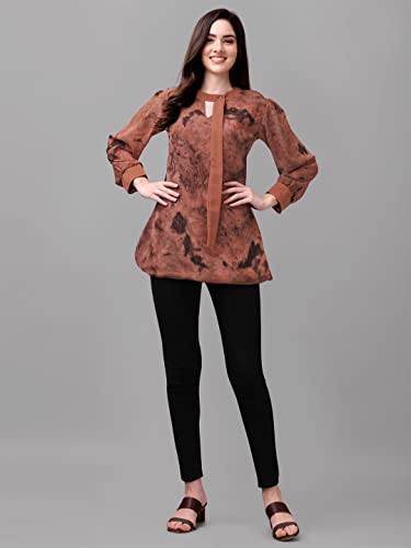 Image of Gufrina Women's Georgette Apple Cut Short Kurti with Long Puff Sleeves Western Style Keyhole Neck Solid Pattern Regular Fit and Mid Thigh Length