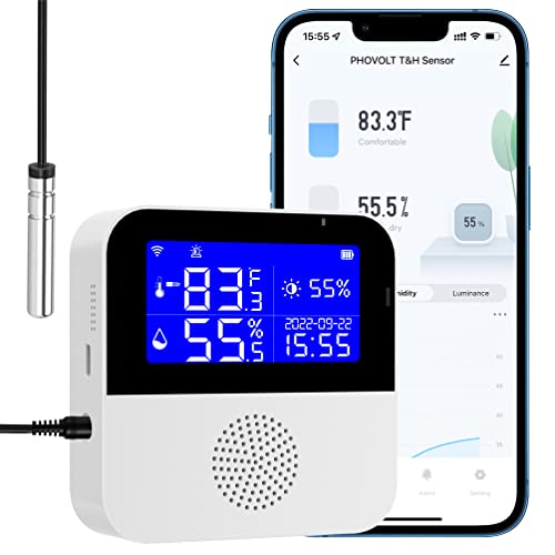 WiFi Hygrometer Thermometer Sensor with External Probe,Aquarium Thermometer,Wireless Digital Monitor Real-time sync Update, Backlight LCD,Work with Tuya app,for Home Greenhouse,Fish Tank, Refrigerator