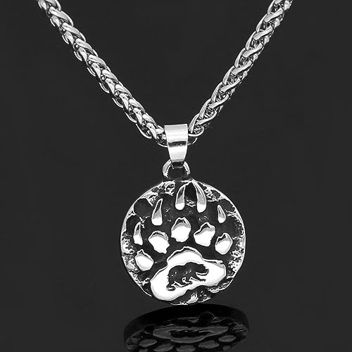 Bear Paw Necklace Bear Paw Print Necklace for Men, Stainless Steel Bear Paw Pendant Necklace, Vintage Viking Necklace for Men, Viking Jewelry Gifts for Men3