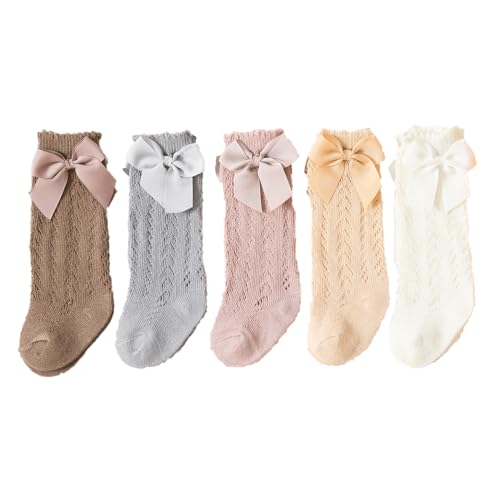 Image of Taous Assam Baby Girls Knee High Socks Toddler Bow Mesh Long Stockings Infants Thin Socks For Spring Summer