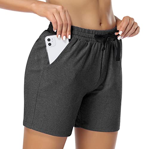Hiskywin 5"/ 7" Inseam Women's Hiking Active Running Workout Shorts Comfy Casual Yoga Lounge Jogger Shorts With Pockets F18015-New Charcoal-M #TOP14