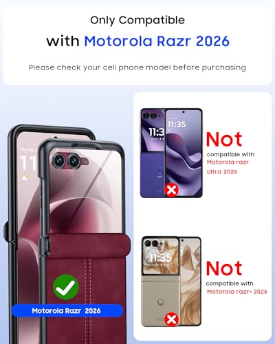 Image of for Motorola Razr 2026 Case with Hinge Protection & Built-in Outer Screen Protector, Ultra-Thin PU Leather Matte PC Shockproof Cover, Slim Protective Phone Case for Moto Razr 2026-Red