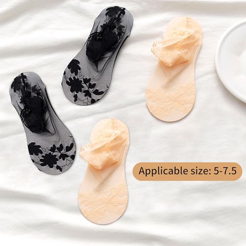 3 pairs Women's Lace Ankle Socks Non Slip Breathable Lace Socks Mesh Fishnet Ruffle Dress Socks for Woman Girls2