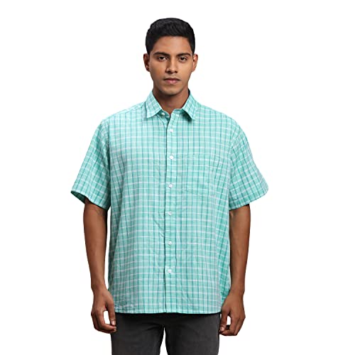 Image of Colorplus Men's Pure Cotton Checks Pattern Classic Fit Spread Collar Half Sleeve Casual Shirt