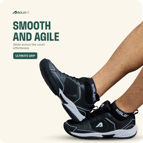 Boldfit Badminton Shoes Shuttle Non Marking Shoes for Badminton Men Light Badminton Shoes for Women & Badminton Shoes Men Breathable Non Marking Shoes for Badminton Anti Skid Pickleball Shoes Black 10 8 41OyS7i9eQL