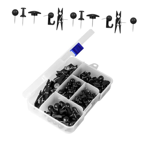 DIKACA Juego De 140 Uds. Tachuelas para Tablero de Corcho Kit de chinchetas sujetapapeles Decorativos alfiler de Archivo de Oficina Tachuelas para la Pared alfiler el plastico Black