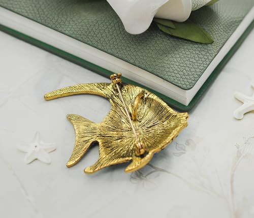 Image of Gyn&Joy Womens Blue Tropical Ocean Fish Sea Animal Brooch Pin | Tropical sea fish silhouette complements scarves, jackets and dresses for laid-back holiday daily looks