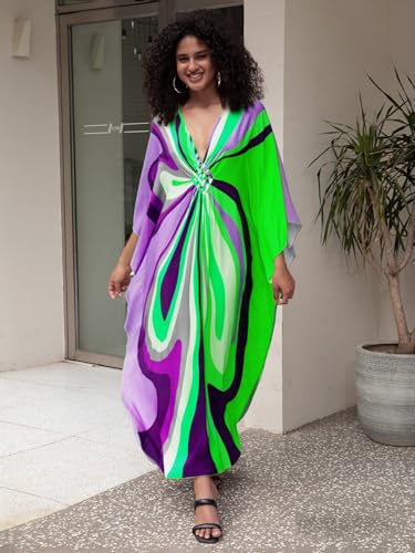 Image of KEYLORTING Plus Size Kaftan Dress Women, African Moo Moo Print Caftan, Batwing Dress, Beach Cover Up for Party and Loungewear