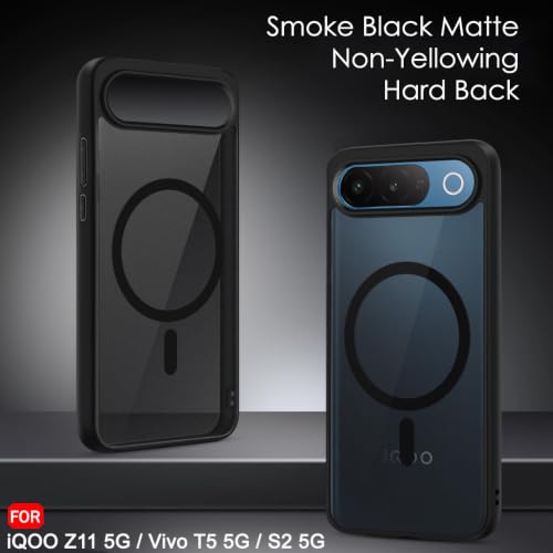 Image of TheGiftKart Hybrid Shockproof Back Cover Case for iQOO Z11 5G / Vivo T5 5G / S2 5G Compatible with MagSafe | Camera Protection Module | Hard Cover (PC & TPU, Translucent Smoke Matte Back, Black Sides)