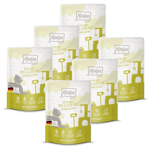 Produktbild von MjAMjAM Katzen Nassfutter Quetschie DUO Ente & Pute mit Kürbis - 6 x 300 g