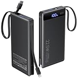 Power Bank with 2 Built-in Cables 10000mAh, 22.5W PD Slim Portable Charger USB C Battery Pack, Travel Essentials Fast Charging Powerbank Compatible with iPhone 17 16 15 14 Plus Pro Samsung iPad etc