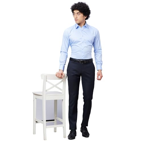 Image of Raymond Men's Slim Fit Mid Rise Poly Viscose Blend Solid Pattern Flat Front Formal Trouser