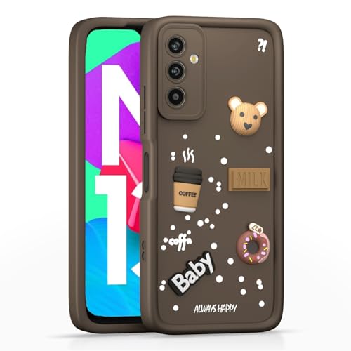 Image of Pikkme Back Cover for Samsung Galaxy M13 4G | Cute Fun Cartoon 3D Bear Silicone Full Body Protection Bumper Cover (Brown)