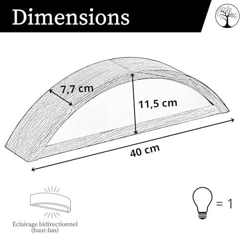 STOLARNIA PIKA Lampe murale en bois rustique - Applique intérieure E27 éclairage haut-bas - Moderne marron demi-ronde éclairage mural pour chambre, salon, couloir, cuisine - Élégant bois de pin LEJA – vue 6