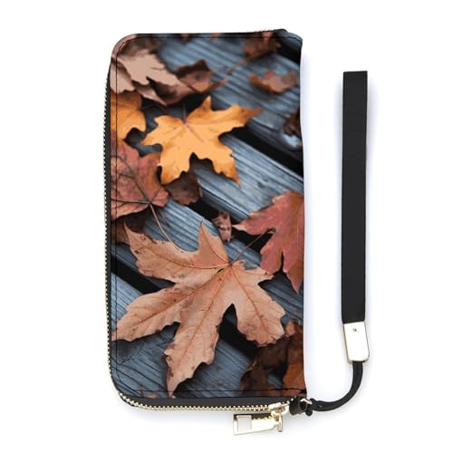 Portefeuille en cuir synthétique blanc texturé de feuilles d'automne élégant