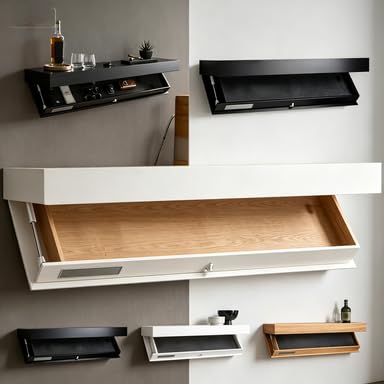 Mensola Scomparto Segreto, Mensola Galleggiante con Cassetto Nascosto a Scomparsa, Scaffale a Muro Svuotatasche in Legno Moderno per Casa, Ufficio, Camera e Ingresso (40cm)