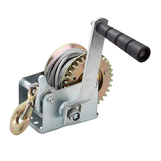 AConnet Boat Winch 600lbs Capacity Hand Crank Cable Gear Winch with Wire Rope and Hook for Trailer, Boat, ATV or Deer Feeder