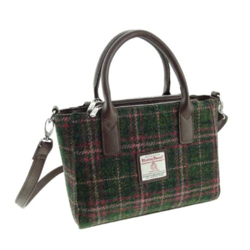 Glen Appin Harris Tweed Tote Handtasche - LB1228 Brora, Col 107 Green Plum Check, Small