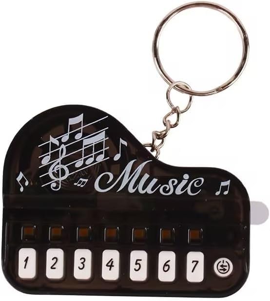 Rzcin Black Micro Piano Keychain, Portable Keyboard Instrument, Mini Electronic with Lights, Pianos and Keyboards