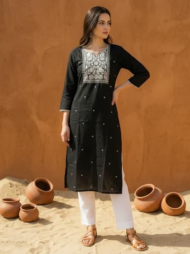 Image of INDO ERA Womens Straight Embroidered Chikankari Kurta