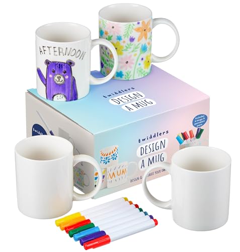 2 Tassen Zum Bemalen Set - Mit 12 Porzellanstiften Für DIY Keramik Design