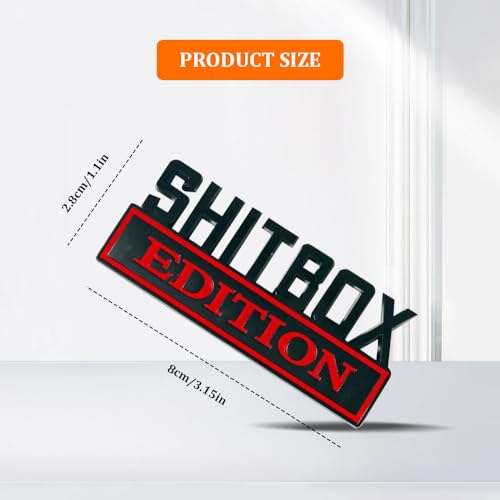 Image of 2PCS SHITBOX Edition Emblem, Car Badge Emblem, Shitbox Decals, Universal Automotive Exterior Decoration Car Side Rear Front Hood Trunk Door Badge 3D Decal Sticker Fit for Truck (Black red)