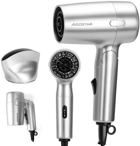 Aigostar Secador de Pelo Viaje 1200W, Ultraligero 310g Plegable | Seguro y Bajo Consumo,Ultraligero 310g Plegable,2 Modos, Boquilla Concentrador, Idea...