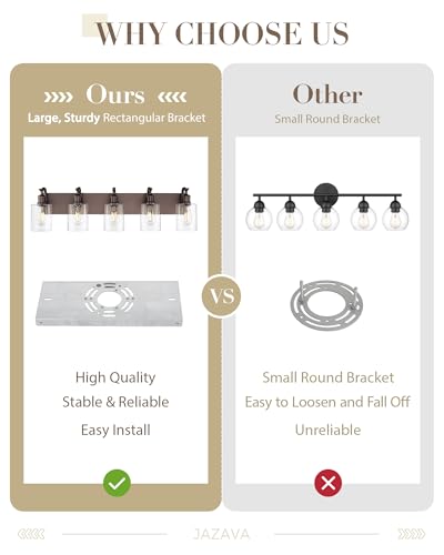 Image of 5 Light Bathroom Vanity Light, Morden Bath Lights Over Mirror Oil Rubbed Bronze Bathroom Sconce Lights with Clear Glass Shade ZCVL01ORB-5