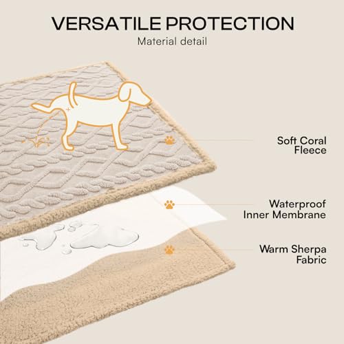 Image of Luciphia Waterproof Pet Blanket, Liquid Pee Proof Dog Blankets for Sofa Bed Couch, Reversible Sherpa Fleece Furniture Protector Cover for Small Medium Large Dogs Cats,Beige-Thicken Large(65 inch x 57 inch)
