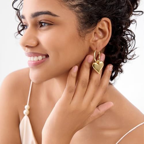 14k Gold Plated Lightweight Heart Dangle Earrings for Women, 925 Sterling Silver Posts Huggie Hoop Earrings4