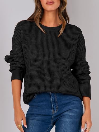 ANRABESS Womens Long Sleeve Oversized Casual Loose Fit Crewneck Waffle Knit Cozy Pullover Sweaters 2025 Fall Fashion2