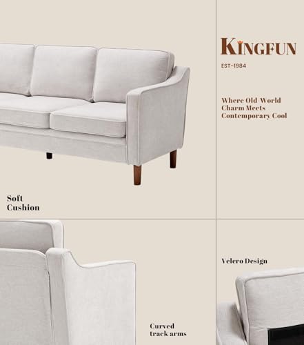 Image of Kingfun Couch Sets for Living Room, 3 Seater Couch and Armchair, Mid Century Modern Sofa Set, Chenille Couch with Solid Wood Frame for Bedroom