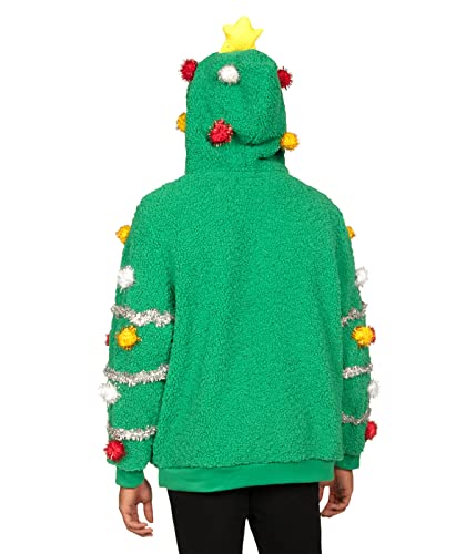 Tipsy Elves Fluffy Christmas Tree Hoodie with Tinsel and Baubles - Image 4