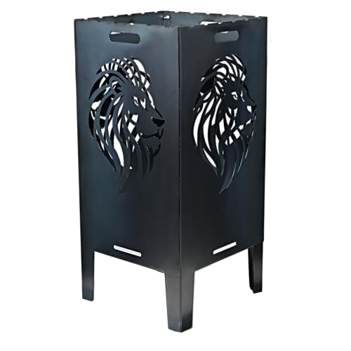 SOUK ONE Feuertonne Hirsch & Löwe - Massive Feuerkorb Feuerschale aus Stahl Outdoor Firepit mit Motiv Stabil Wetterfest Perfekt für Garten Terrasse Funkenflugschutz Cut-Out Design (50cm Löwe)