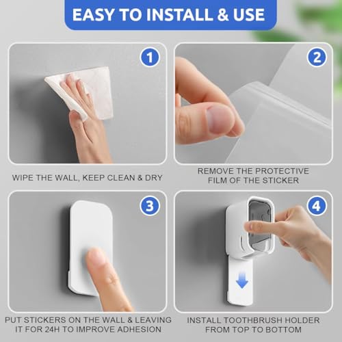 Image of Wall Mounted Toothbrush Holder with Dustproof Cover & Clear Window, Bathroom Toothbrush Organizer Stand for Toothpaste Storage Home Use (Pack of 2)