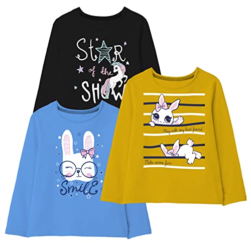 Image of minicult Cotton Printed Full Sleeve T Shirts for Girls(Pack of 3)