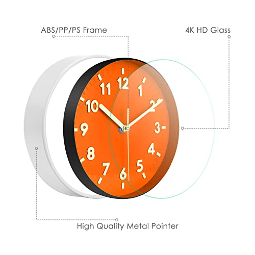 Reloj de pared redondo silencioso naranja 8 pulgadas miniatura 4