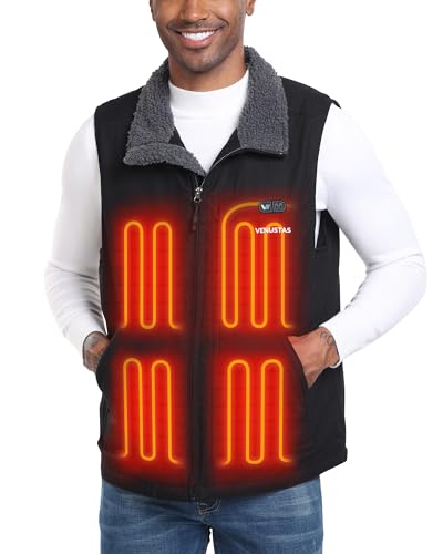 Venustas 12V Men's Dual-Control Heated Canvas Vest with Battery, Sherpa-Lined Electric Work Vest, Winter Heated Hunting Vest
