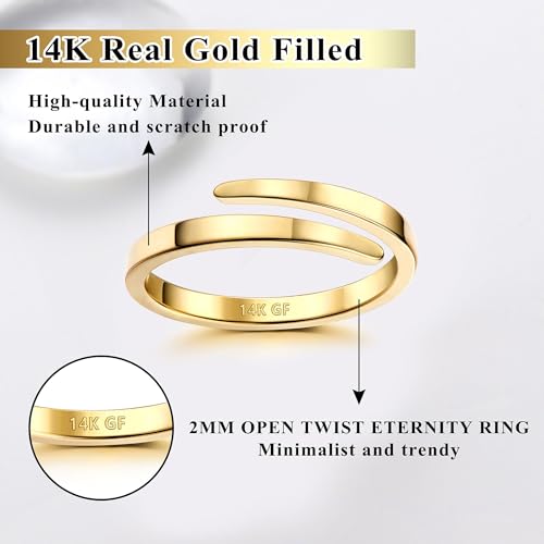 THUNARAZ 14K Gold Filled Rings for Women - Non Tarnish Gold Wedding Bands | Waterproof Stackable Thumb Rings | Open Twist Adjustable Rings Size 5 to 102