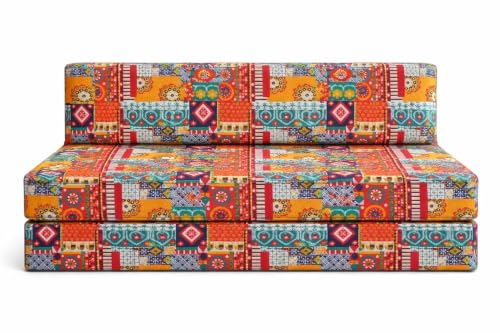 Image of Rosebell 6 X 6 Feet-Foldable Printed Four Seater Sofa Cum Bed, Washable Cover- Perfect for Home & Office, Guest Room - Multicolor