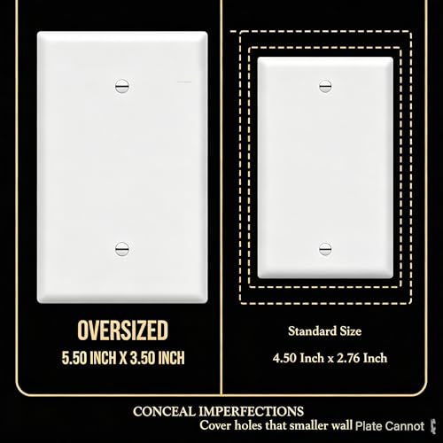Image of ZEFTV Over-Size Blank Wall Plates 1-Gang 5.5 inch x 3.5 inch blank Switch Outlet Electrical Cover Plate Unbreakable Thermoplastic Faceplate for Light Receptacle Outlet Switch, White (20 Pack)