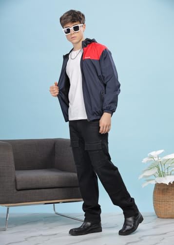 Image of Dollar Men's Polyester Colourblock Windcheater Jacket With Zipper Pockets and Hood