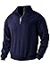 TRFIC Mens Quarter Zip Sweaters Men Quilted Sweatshirt Pullover Knit Long Sleeve Mock Neck Sweatshirt Navy