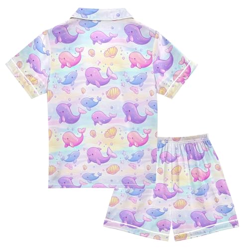 Cute Purple Dolphin Seashell Summer Pajamas Set Soft Satin Pjs Sets 2 Piece Short Sleeve Sleepwear Casual Clothes2