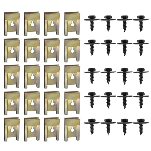 CLENEA 40pcs Chassis Engine Guard Metal Nut Screw Washers U-Nut Clip Engine Shield Bumper Guard Cross Screws for E46 E92 E90 F10, One-size