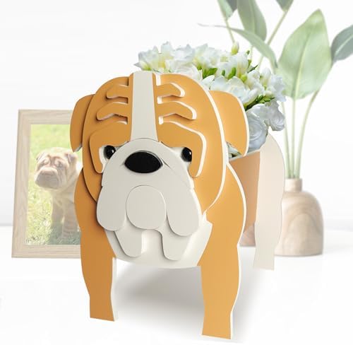 Brown English Bulldog Dog Planter, Cute Animal Shape Flower Planters, Plant Pots for Indoor/Outdoor Garden Decor, Unique Gifts/Souvenirs for Pet Lovers