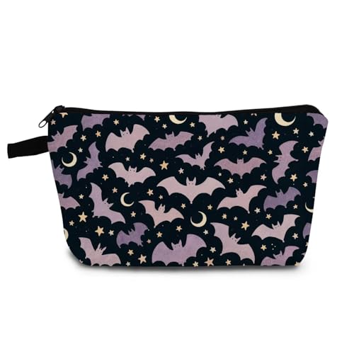 YULUENZE Crescent Moon Bat Makeup Bag Cute Small Organizer Bag with Zipper Crescent Moon Bat Cosmetic Bag Aesthetic Halloween Birthday Present for Women Friends -2