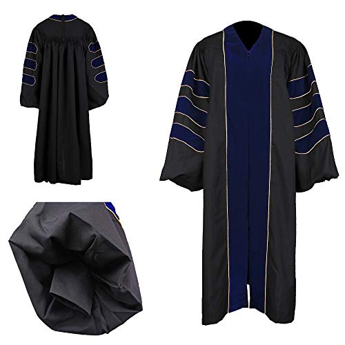 Newrara Unisex Deluxe Doctoral Graduation Gown, Doctoral Hood and Doctoral Tam 8 Sided Package (Royal Blue Gold,8 Side, 54) - Thumbnail 2