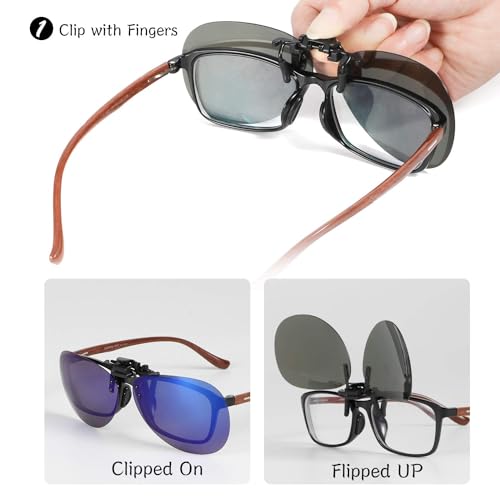 Image of Hifot Clip on Sunglasses 2 Pack, Polarized Lens Fit Over Prescription Glasses, Flip up Rimless Sunglasses